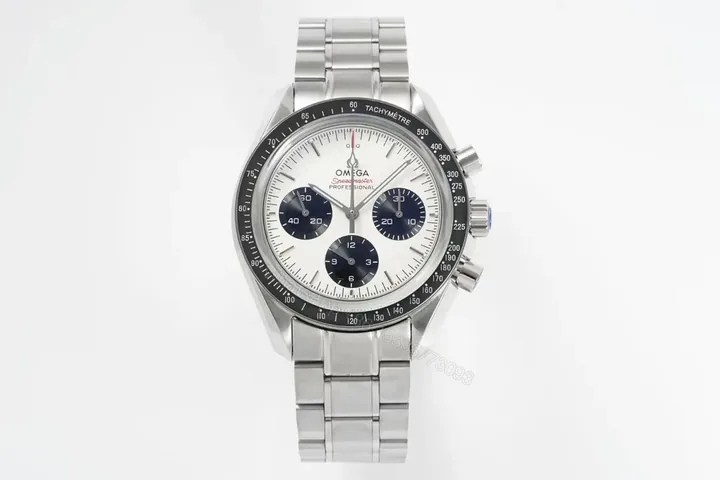 View 1 of Omega Speedmaster Professional Chronograph Watch White Dial Black Sub dials Stainless Steel Bracelet 44mm Case Automatic Caliber 9300 Dual Curved Sapphire Crystal