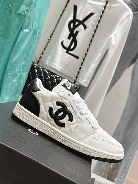 View 1 of White Quilted Leather Sneakers with Emblem - Elevated Comfort