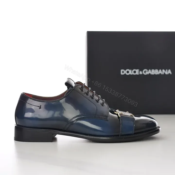 View 1 of Navy Patent Monk Strap Oxford by Dolce & Gabbana