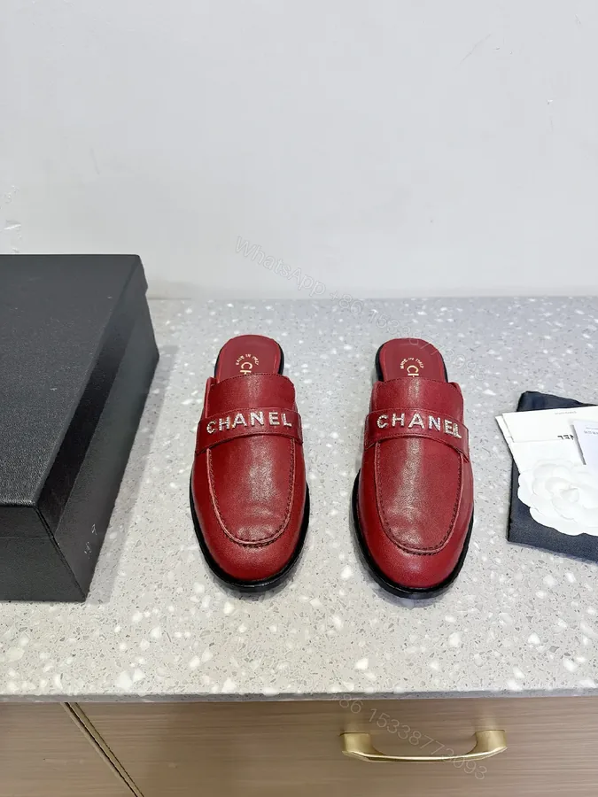 View 1 of Red Leather Slip-Ons with Designer Strap, Vintage Chic Style