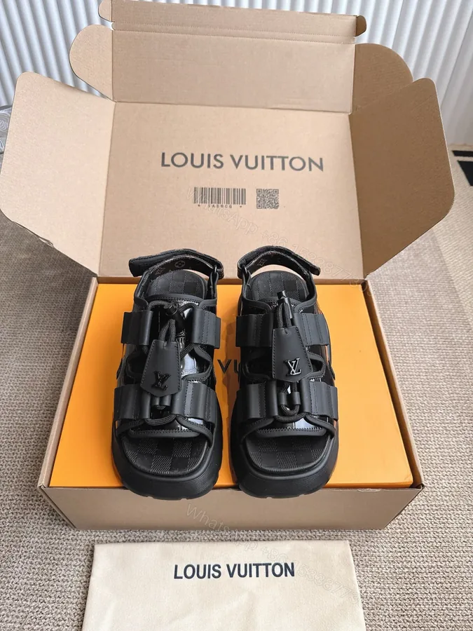 View 1 of LV Women Black Leather Sporty Sandals