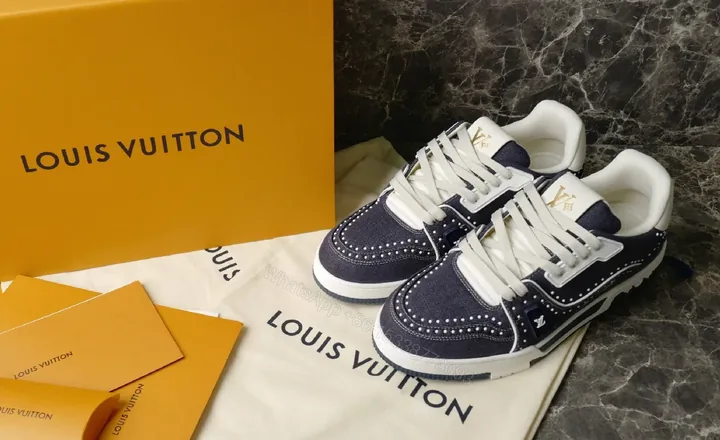 View 1 of Navy Suede Tech-Fabric High-Top Sneaker with Stud Detailing