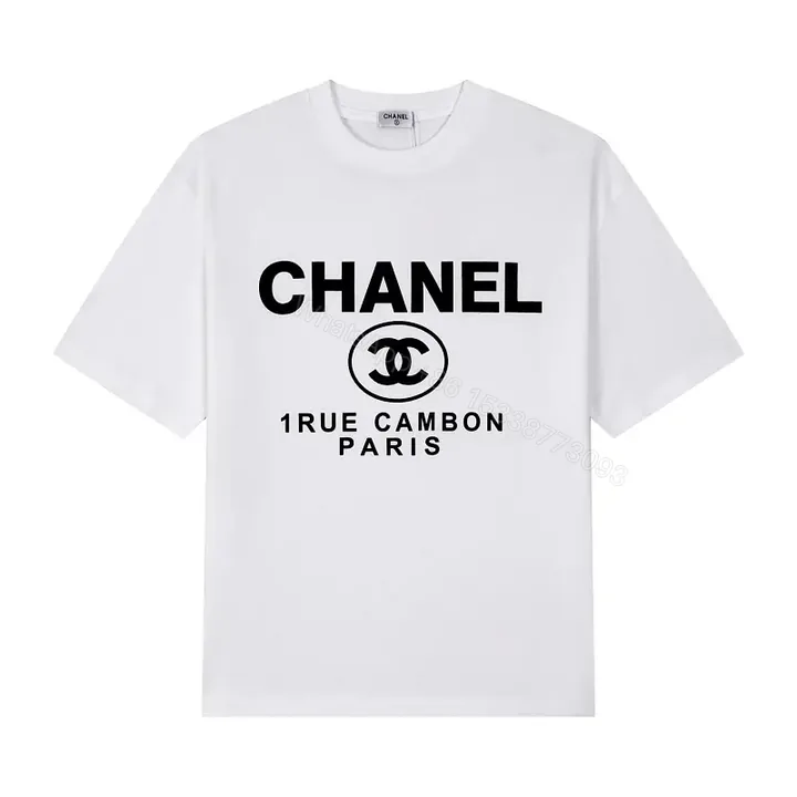 View 1 of Bold Cotton Tee + Logo Graphic + Casual Luxe + CHANEL-inspired Front Script + T-Shirt