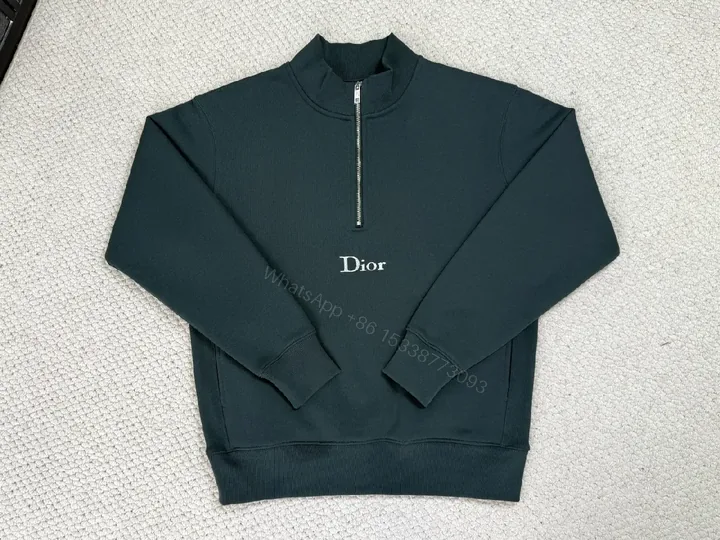 View 1 of Minimalist Zip Crewneck Sweatshirt: Subtle Luxury, Dark Green
