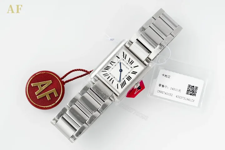 View 1 of AF Factory Cartier Tank Solo Stainless Steel Quartz Watch – Silver Dial, Blue Hands, 34.8 x 24mm