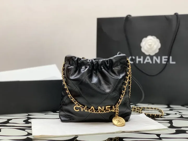 View 1 of Chanel-Inspired Black Quilted Mini Bag with Gold Chain