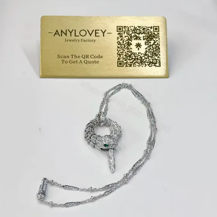 View 1 of 18kt White Gold Bvlgari Serpenti Viper Pendant Necklace with Diamonds and Emerald
