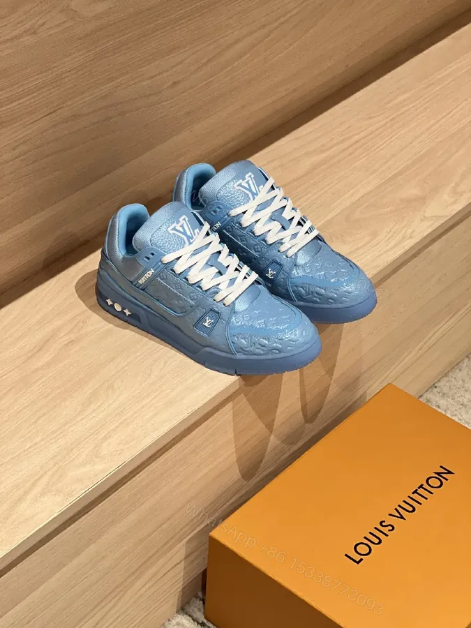 View 1 of Pastel Peak Blue Luxe Trainer with Monogram Texture