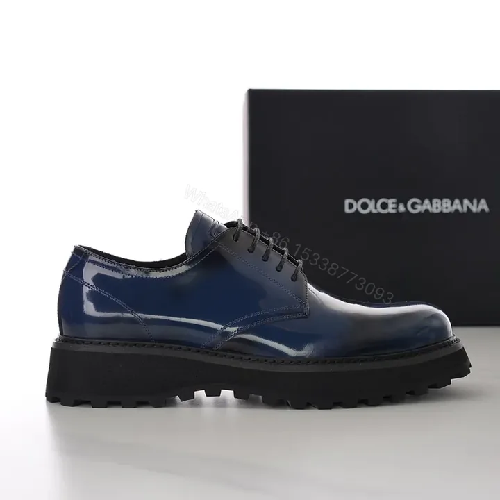 View 1 of Navy Patent Oxford with Rugged Platform Sole: Luxury Edition Dress Shoe