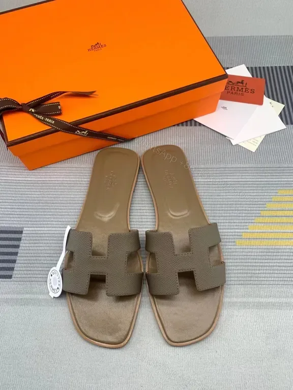 View 1 of Taupe Leather Slide â€“ Hermes-Inspired, All-Day Comfort Chaira