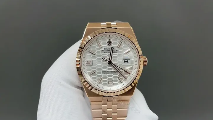 View 1 of Rolex Land-Dweller 40 White Honeycomb replica 40MM Everose Flat Jubilee Bracelet 127335-0001