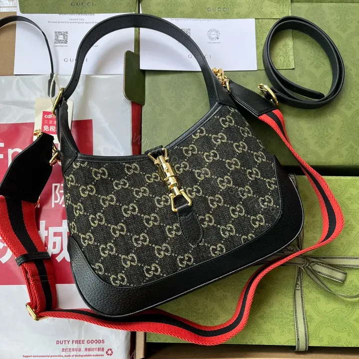 View 1 of JACKIE 1961 SMALL HANDBAG IN BLACK YELLOW DENIM