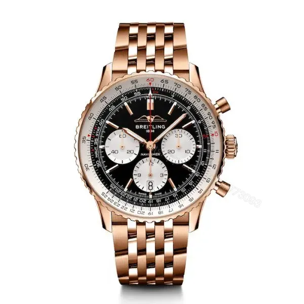 View 1 of Replica Breitling Navitimer Men Automatic Black 18ct Rose Gold Watch RB0138211B1R1