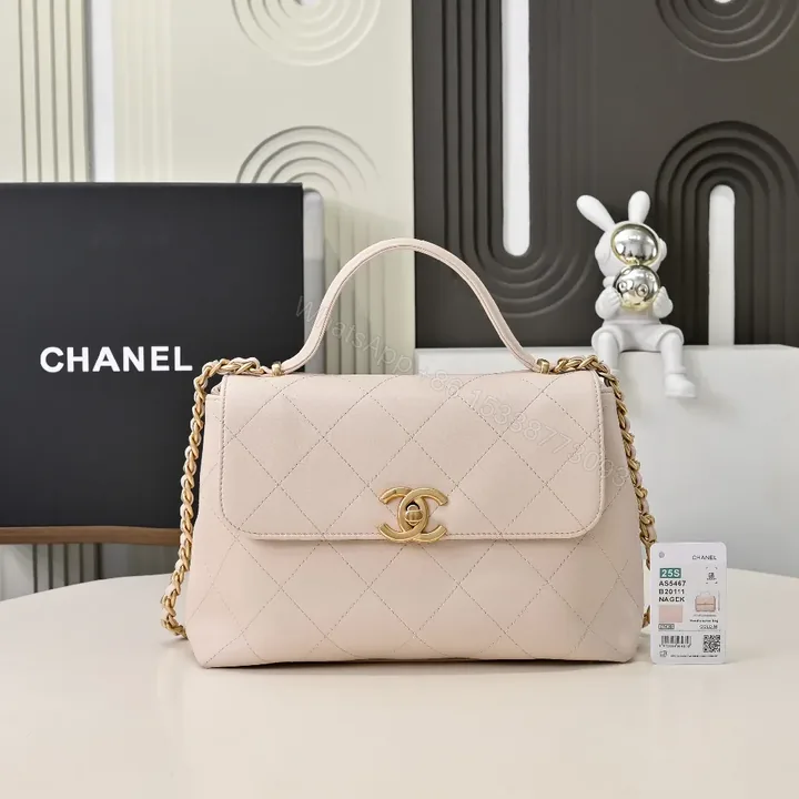 View 1 of Quilted Beige Calfskin Bag with Gold Hardware, Luxe Everyday