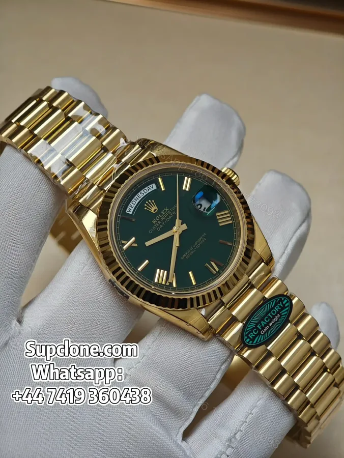 View 1 of Rolex Day-Date 40mm Yellow Gold Green Roman Dial – Super Clone 1:1 Cal. 3255