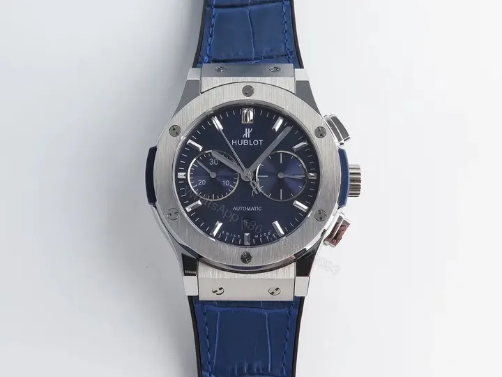 View 1 of Hublot Classic Fusion Blue Dial Stainless Steel Automatic Watch with Blue Leather Strap