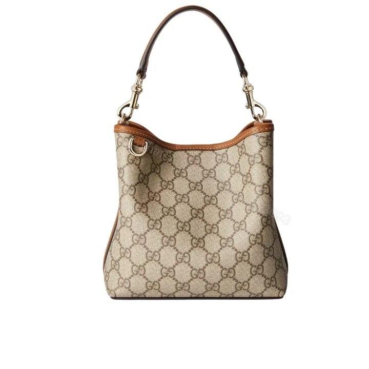 View 1 of Gucci GG Emblem Mini Bucket Bag Beige And Dark Brown ‎21Cm