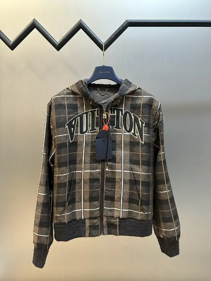 View 1 of Bold Checkered Hoodie Jacket – Luxe Logo Streetwear Comfort