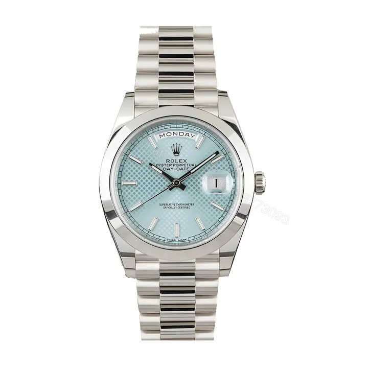 View 1 of Rolex Day Date Ice Blue Baguette Dial Platinum Presidential 228206 Replica