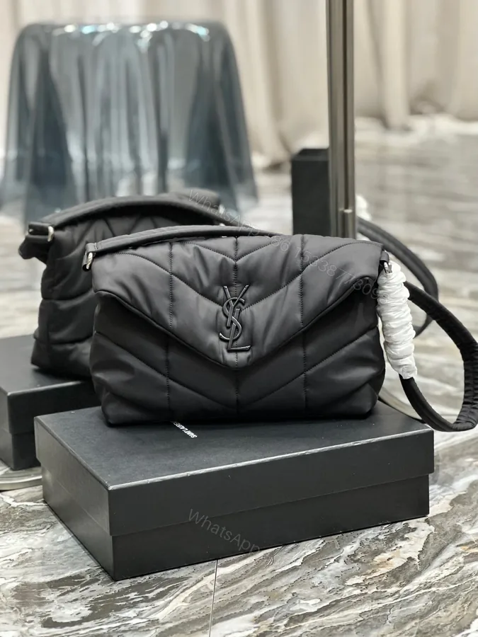 View 1 of SAINT LAURENT Black Puffer Messenger Bag