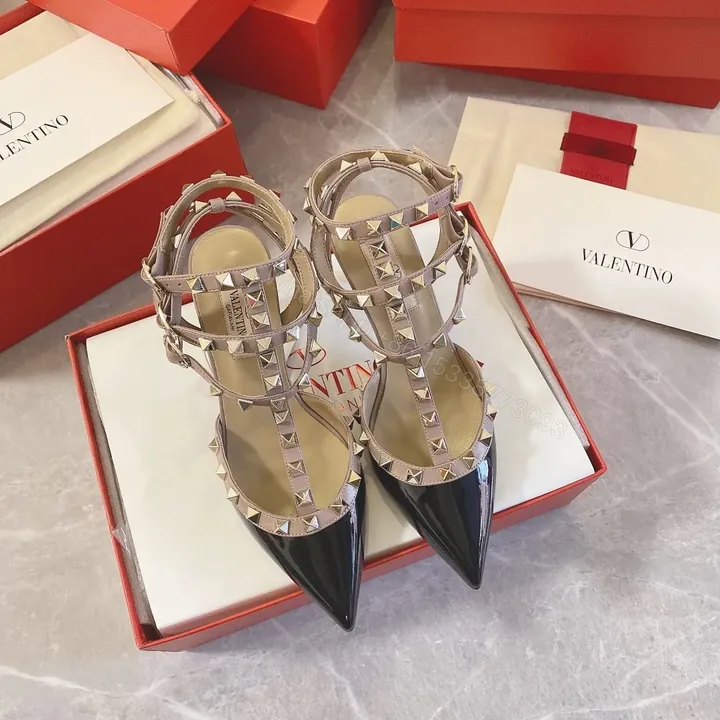 View 1 of Valentino Women Black Patent Leather Studded Heels