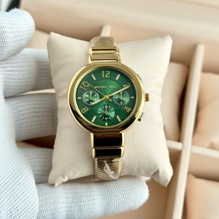 View 1 of Michael Kors Gramercy Green Dial Rose Gold Kada Watch Ladies First Copy | 7A Replica