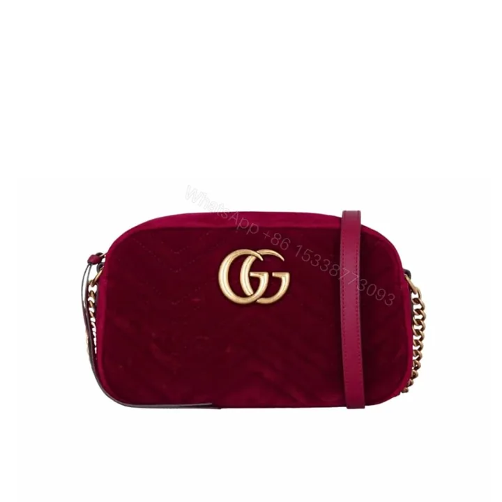 View 1 of Gucci GG Marmont Small Camera Bag Velvet Wine Red 23Cm