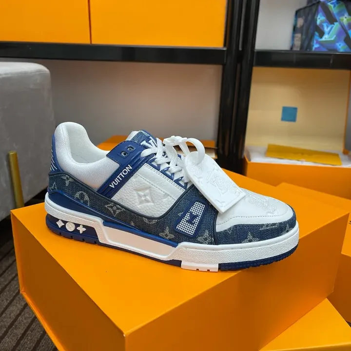 View 1 of Blue-White LV-Inspired Performance Sneakers: Refined Comfort