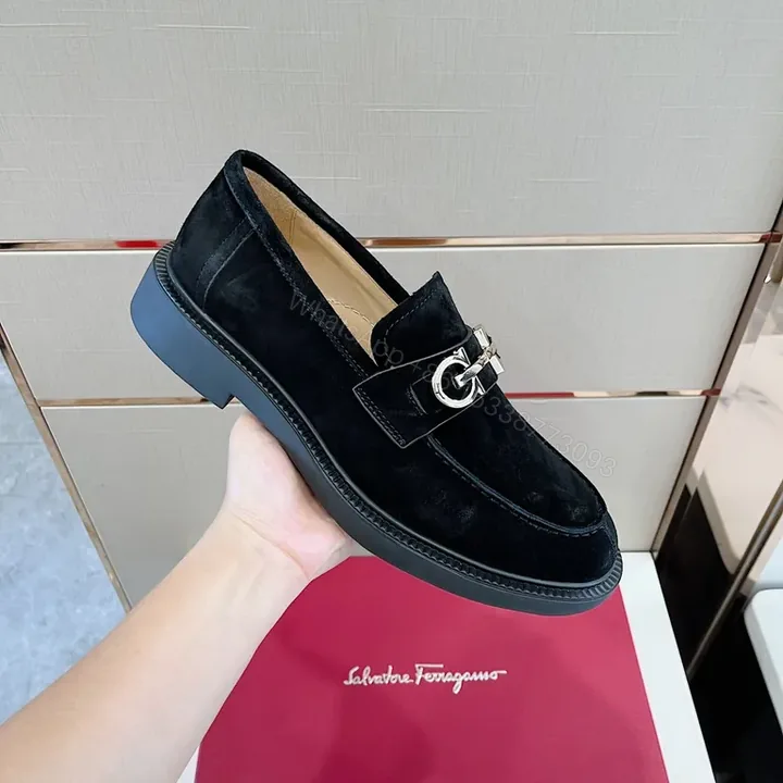View 1 of Black Suede Loafer with Gancini Hardware â€“ Refined Everyday Style
