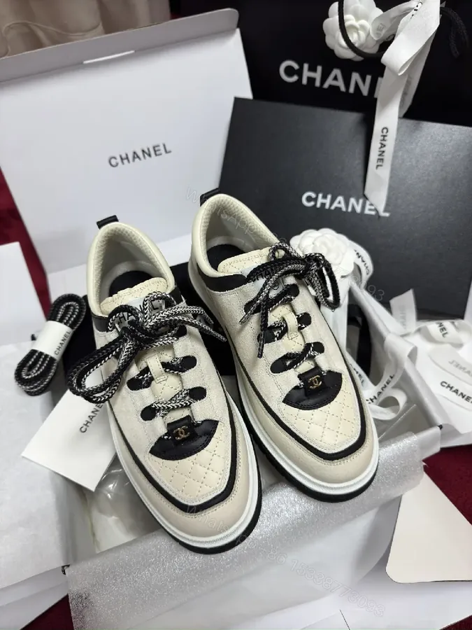 View 1 of Beige Leather-Trim High-Top Trainers: Luxury Comfort