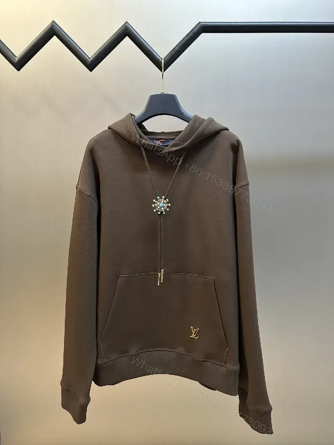 View 1 of Chocolate Cotton Hoodie: Luxe Hardware Minimalist Logo Style Hoodie