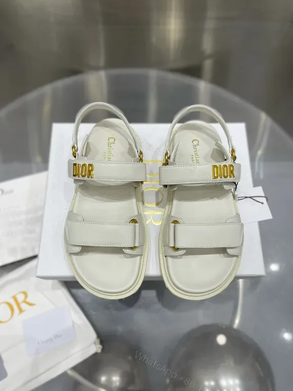 View 1 of White Leather Minimalist Sandals with Dior Hardware