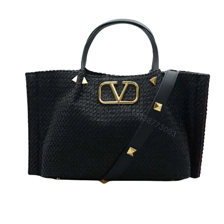 View 1 of VALENTINO GARAVANI MEDIUM STRAW SUMMER TOTE BLACK 35CM