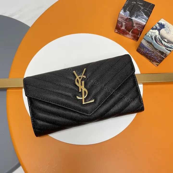 View 1 of Noir Leather Quilted YSL Wallet Clutch with Chain