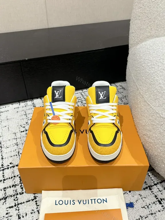 View 1 of Bold Yellow High-Top Sneakers Luxury Casual with LV-Inspired Accents