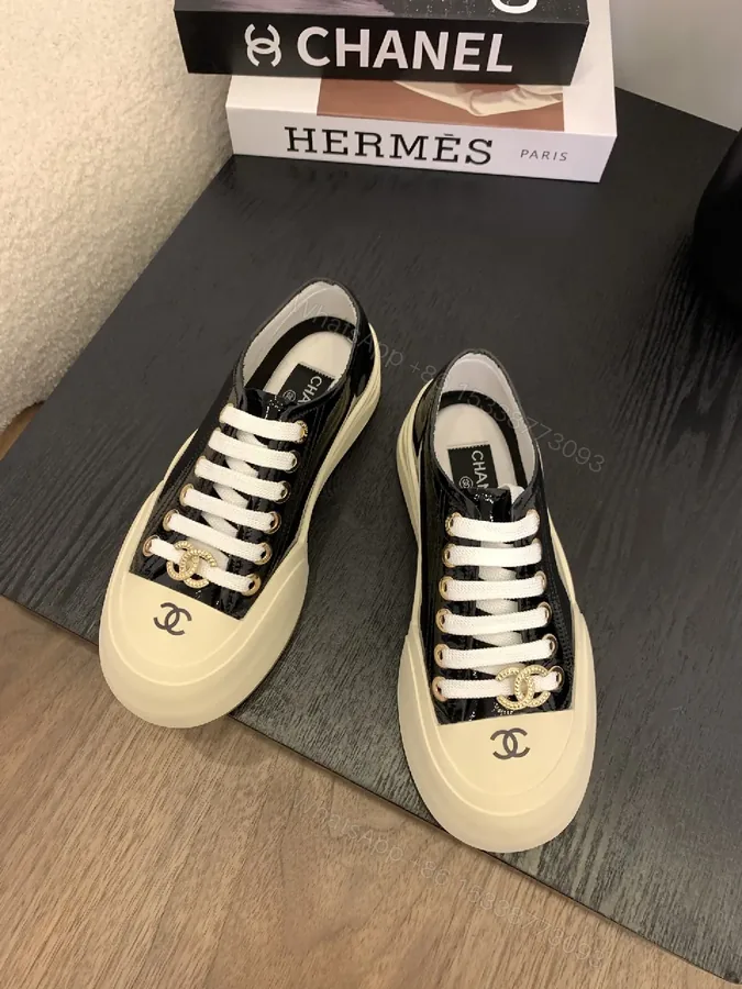 View 1 of Chic Patent-Accent Low-Top Sneakers with Luxe Hardware