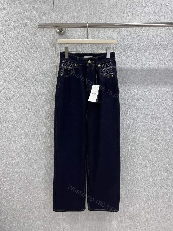 View 1 of Dark Wash Wide-Leg Jeans with Embossed Pockets - Premium Denim