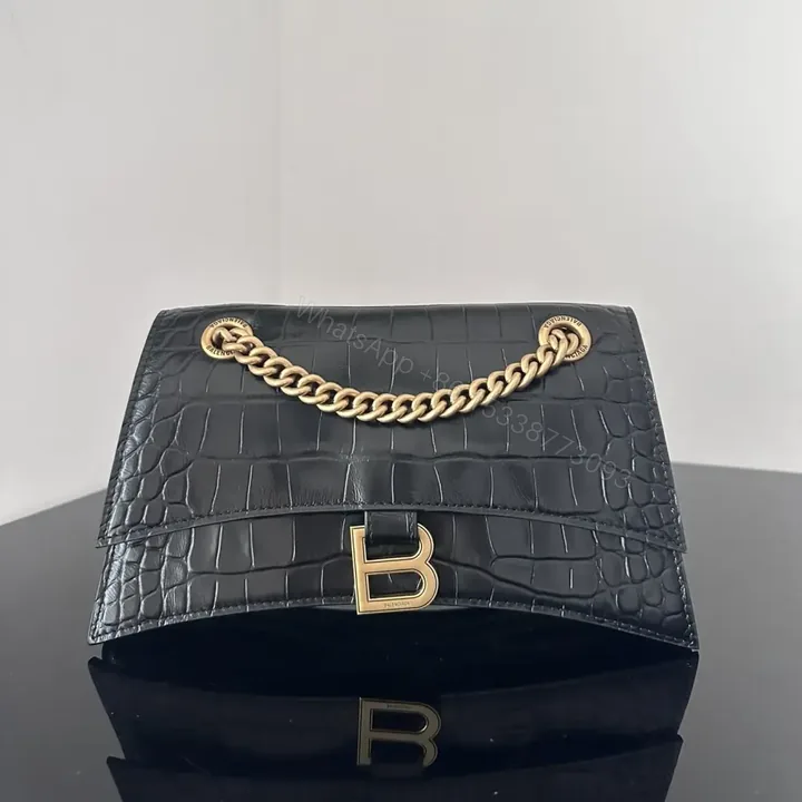 View 1 of 高仿Balenciaga*Crush系列鱷魚皮沙漏包黑色S