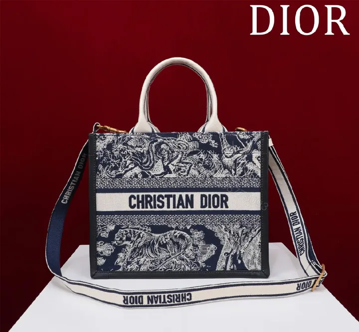 View 1 of Patterned Canvas Handbag: Navy & White, Designer-Inspired Crossbody Tote