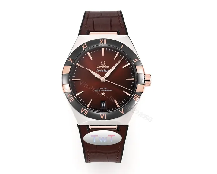 View 1 of Omega Constellation Meteorite Series 5th Generation Watch 41mm Brown Dial Rose Gold and Stainless Steel Case Brown Leather Strap