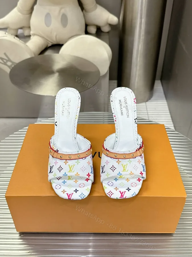 View 1 of LV Women White Multicolor Printed Leather Mules