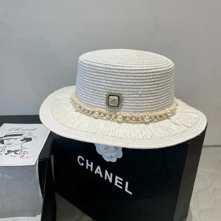 View 1 of Chic Straw Hat with Pearl Trim — Timeless Resort Style