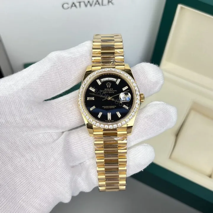 View 1 of Day-Date 40mm Super Clone 18K Gold Wrapped Black Dial Diamond Bezel