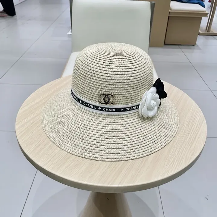 View 1 of Straw Hat + Natural Straw + Chic + Logo Accent + Hat