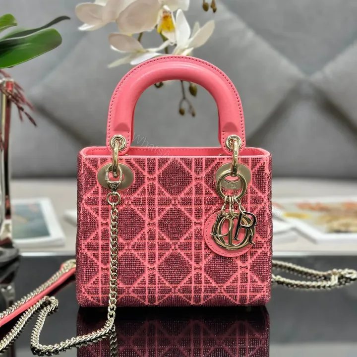 View 1 of Dior Lady Super Pink Handbag with Beads 17x15x7cm