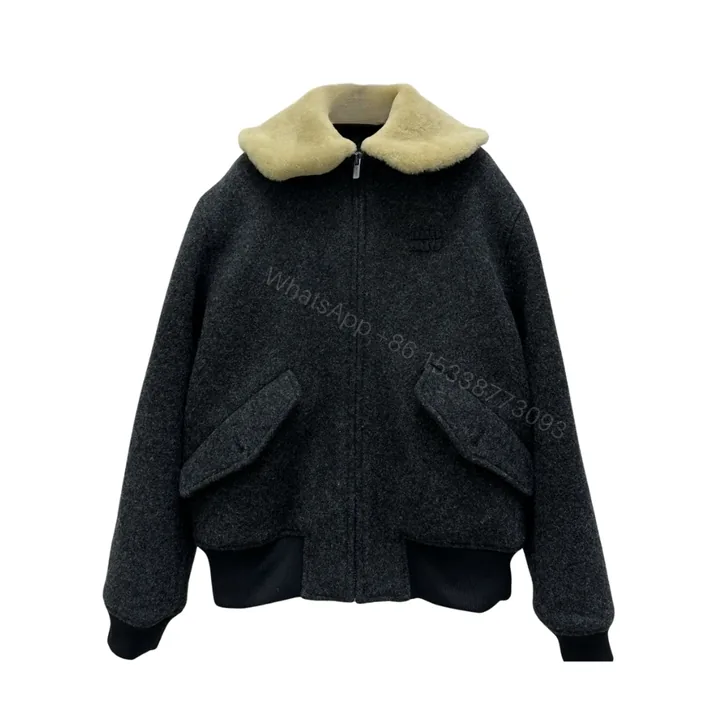 View 1 of Miumiu Shetland Wool Blouson Jacket Anthracite Gray