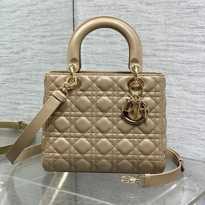 View 1 of DIOR MEDIUM LADY BAG 24 IN POWDER BEIGE GOLD HARDWARE