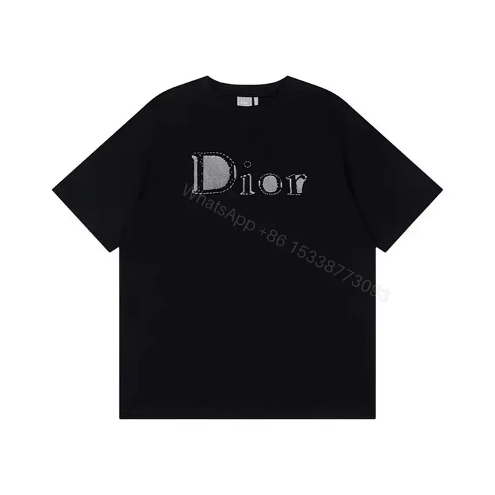 View 1 of Bold Black Cotton Tee, Textured Dior Logo, Modern Luxe