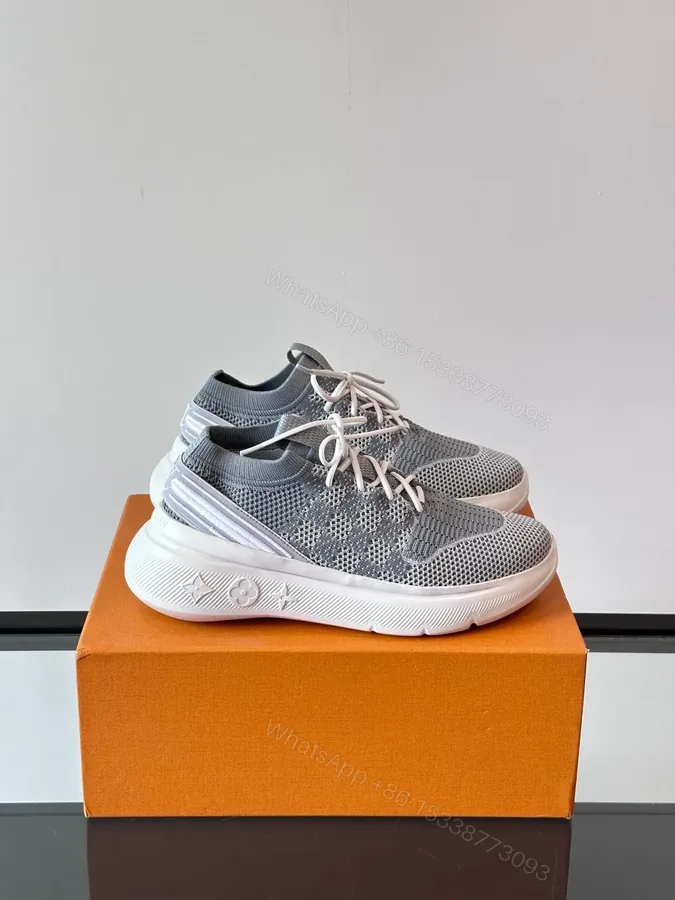 View 1 of LV Men Grey Knit Fabric Sneakers