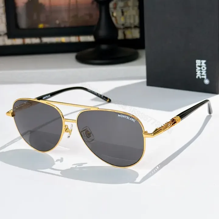 View 1 of Gold-Tone Aviator Sunglasses with Montblanc Detailing, Premium Style